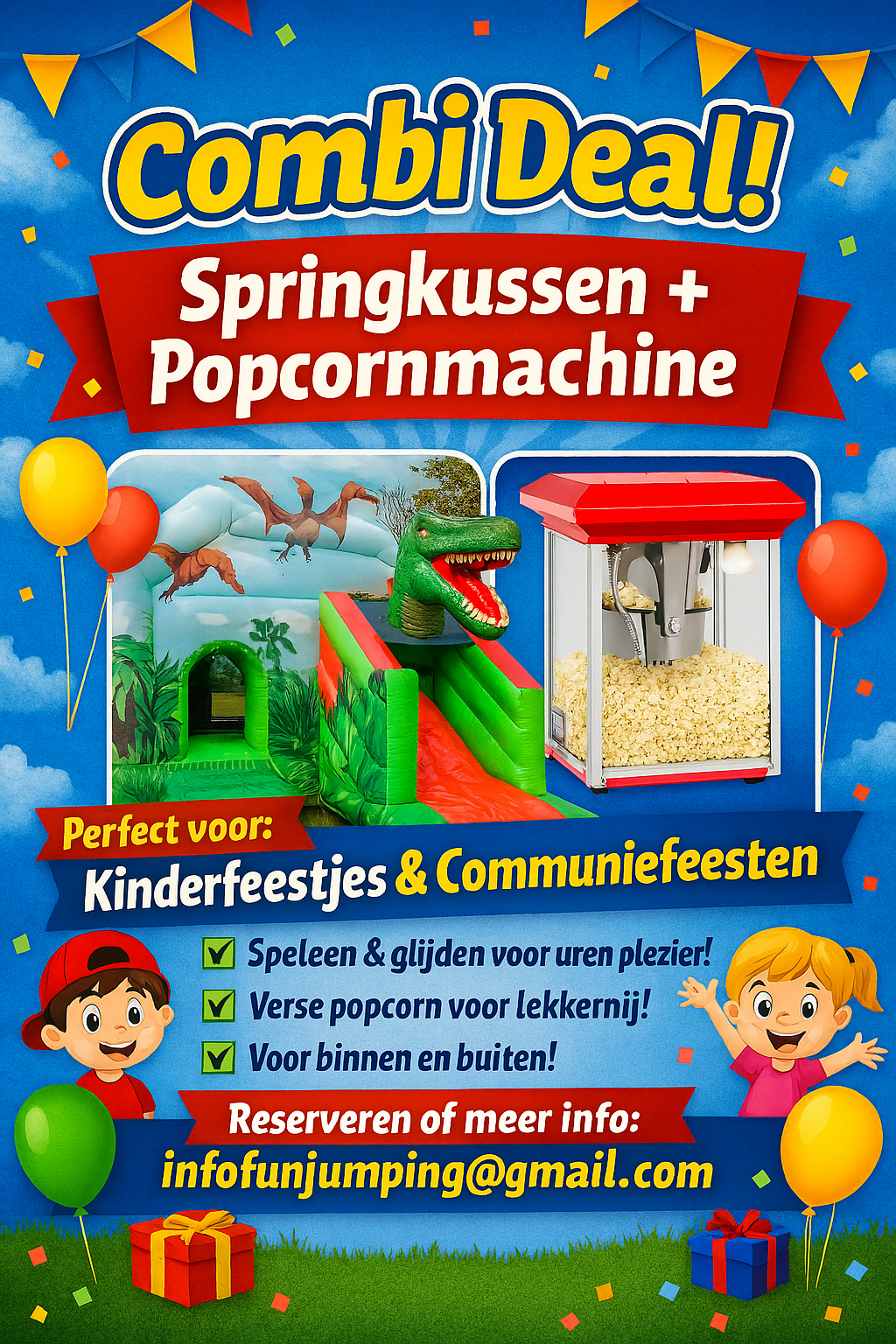 Pakketdeal met springkussen en popcornmachine